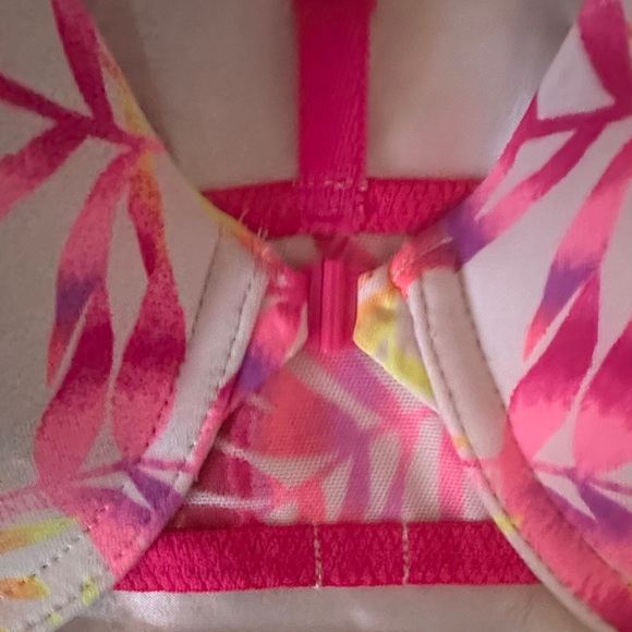 PINK Victoria's Secret Tropical Leaf Push-Up Bra - Hot Pink/Yellow/White 36C - Picture 4 of 5